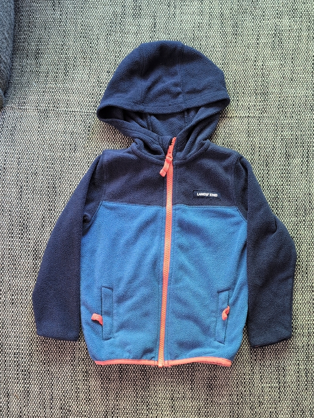 Lands' End Navy & Bright Blue Hooded Fleece with Coral Trim